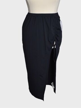 NWT JustFab Ruched Drawstring Faux Wrap Midi Skirt